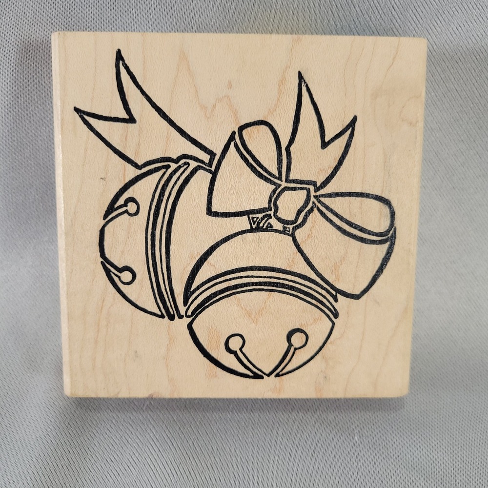 Christmas Jingle Bells Rubber Stamp Love You To Bits Holiday Wood Block
